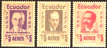 Ecuador 1975 Personalities Set. SG1567-SG1569.