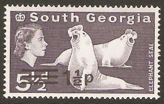 South Georgia 1971 1p on 5d Violet. SG55.