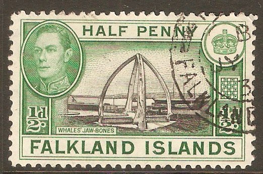 Falkland Islands 1938 d Black and green. SG146.