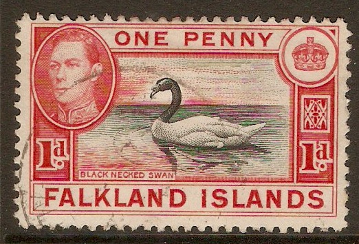 Falkland Islands 1938 1d Black and carmine. SG147.
