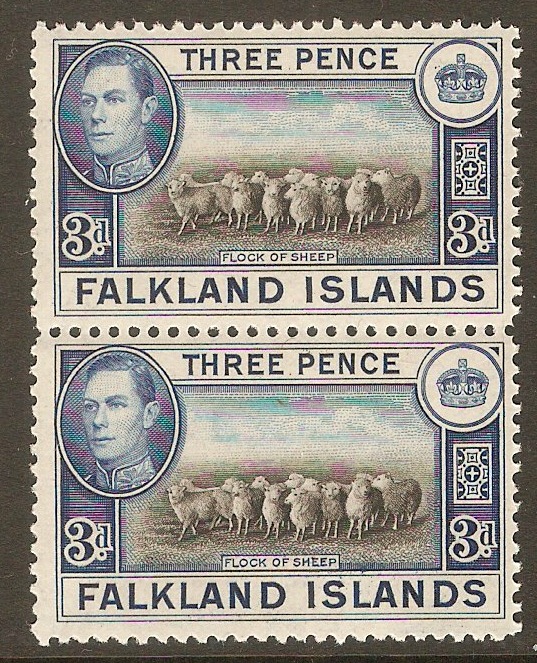 Falkland Islands 1938 3d Black and blue. SG153.
