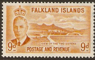 Falkland Islands 1952 9d Orange-yellow. SG179.