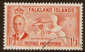 Falkland Islands 1952 1s.3d Orange. SG181.