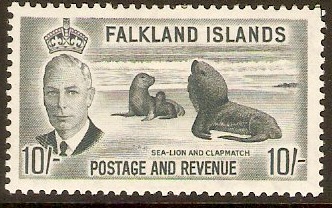 Falkland Islands 1952 10s Grey. SG184.