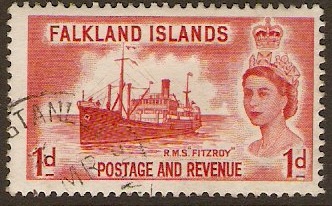 Falkland Islands 1955 1d Red. SG188.
