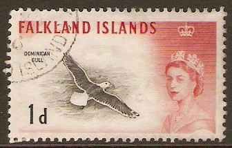 Falkland Islands 1960 1d Black and red. SG194.