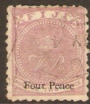 Fiji 1878 4d on 2d Pale mauve. SG42.