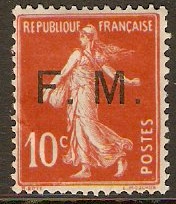 France 1907 10c Scarlet Military Frank Stamp. SGM348.