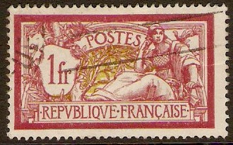 France 1916 1f Lake and yellow-green. SG369.
