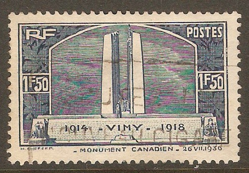 France 1936 1f.50 Vimy Ridge Memorial. SG550.