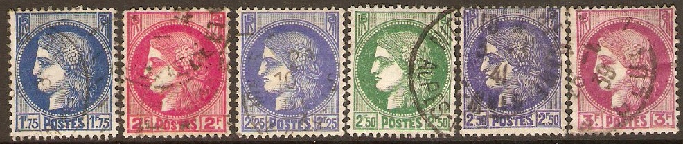France 1938 Ceres Design Stamps Set. SG591-SG591e.