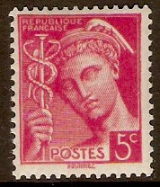 France 1938 5c Bright carmine Mercury Design Stamp. SG620.