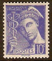France 1938 10c Ultramarine Mercury Design Stamp. SG621.