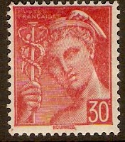 France 1938 30c Scarlet Mercury Design Stamp. SG625.