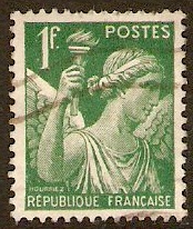 France 1939 1f Green Iris Design Stamp. SG643.