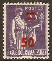 France 1940 50 on 55c Violet. SG673.