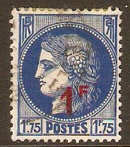 France 1940 1f on 1f.75 Bright blue. SG682.