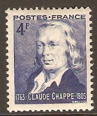 France 1944 4f Chappe Commemoration Stamp. SG831.