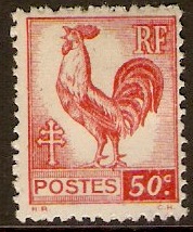 France 1944 50c Red - Gallic Cock Series. SG835.