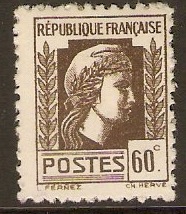 France 1944 60c Sepia - "Marianne" Series. SG836.