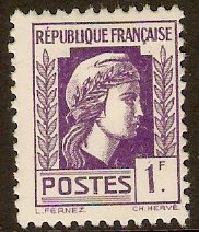 France 1944 1f Violet - "Marianne" Series. SG839.