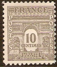 France 1944 10c Grey - Arc de Triomphe Series. SG852.