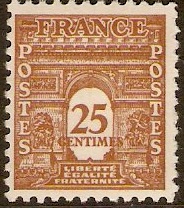 France 1944 25c Red-brown - Arc de Triomphe Series. SG853.