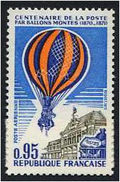 France 1971 Paris Balloon Post Stamp. SG1907.