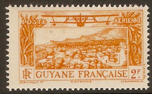 French Guiana 1933 2f Orange - Air series. SG167.