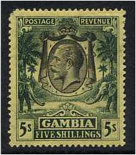 Gambia 1922 5s Green on yellow. SG141.