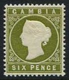Gambia 1886 6d. Yellowish Olive-Green. SG32.