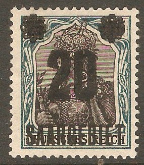 Saar 1921 20 on 75pf Black and blue-green. SG50.