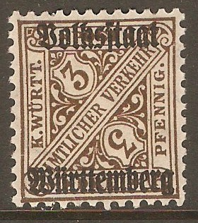 Wurttemberg 1919 3pf Brown - Official stamp. SGO233.