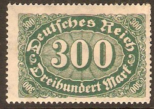 Germany 1922 300m Green on buff. SG238.