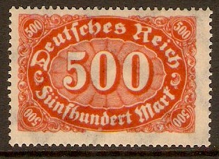 Germany 1922 500m Orange on buff. SG240.