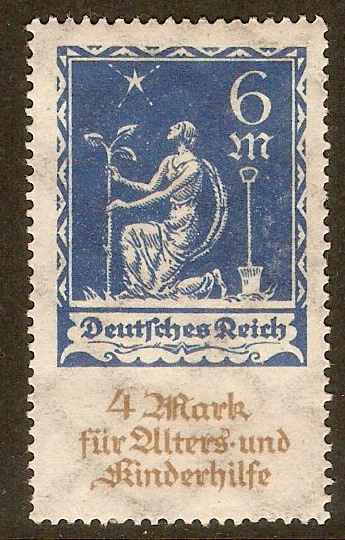 Germany 1922 6m +4m Blue and bistre - Welfare Fund series. SG247