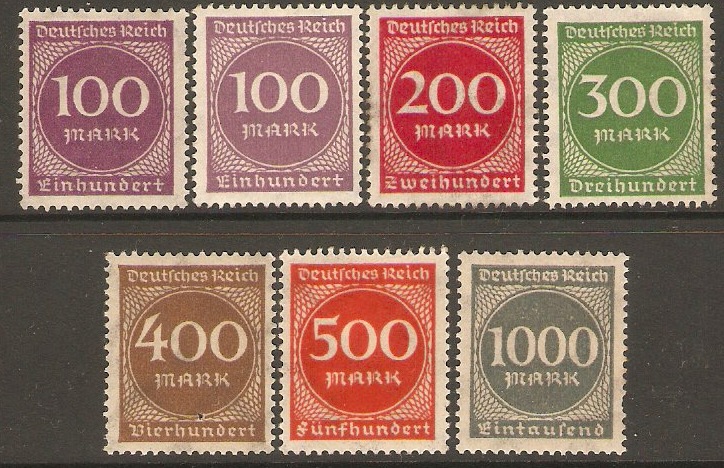 Germany 1923 Large Numerals set. SG260-SG266.