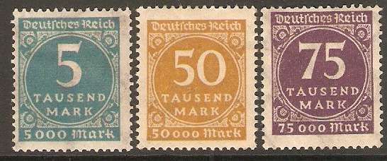 Germany 1923 Large Numerals set. SG312-SG314.