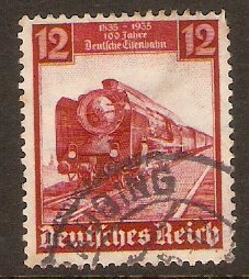 Germany 1935 12pf Brown-red - Railway Centenary series. SG578.