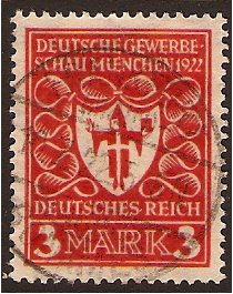 Germany 1922 3m Vermilion - Munich Exhib. series. SG200.