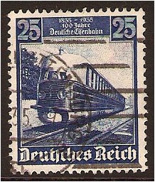 Germany 1935 25pf Blue - Railway Centenary series. SG579.