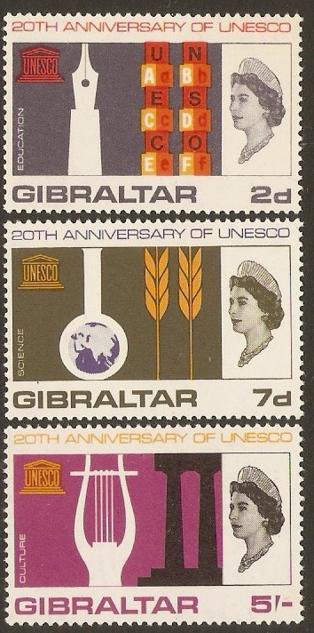 Gibraltar 1966 UNESCO Anniversary Set. SG196-SG198.