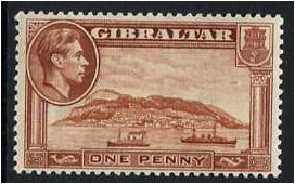 Gibraltar 1938 1d. Red-Brown. SG122d.