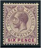 Gibraltar 1912 6d. Dull Purple and Mauve. SG80.