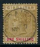 Gibraltar 1898 1s. Bistre and Carmine. SG45.