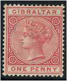 Gibraltar 1886 1d. Rose. SG9.