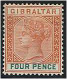 Gibraltar 1898 4d. Orange-Brown and Green. SG43.