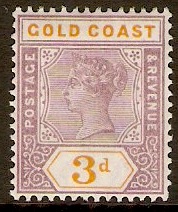 Gold Coast 1888 3d Dull mauve and orange. SG29.