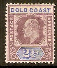 Gold Coast 1902 2½d Dull purple and ultramarine. SG41.