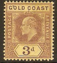Gold Coast 1907 3d Purple on yellow. SG63.